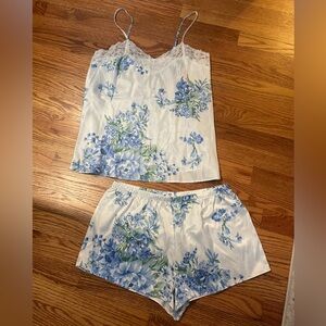 Anthropologie Floral Satin Pajama Set